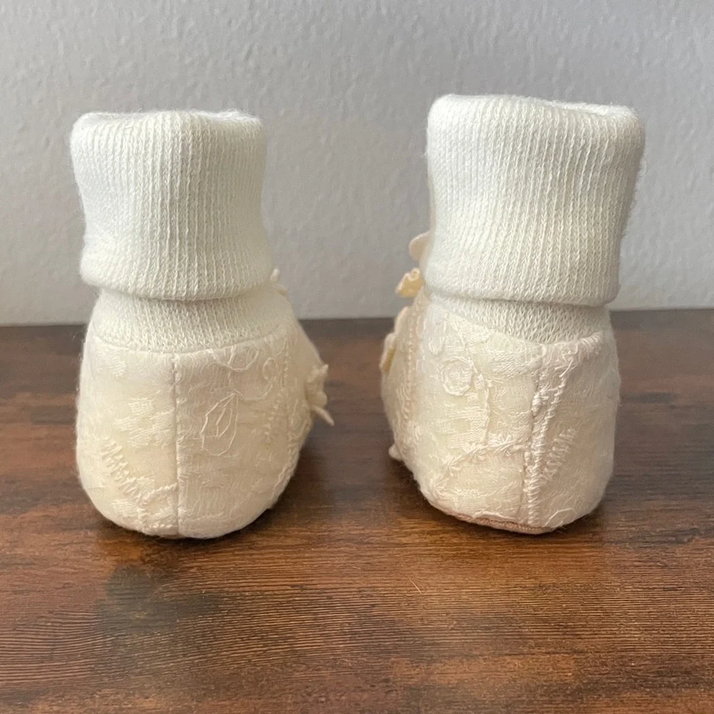 Adorable Cream Baby Slippers with Lace